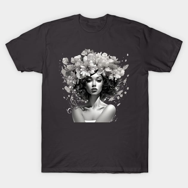 Woman with flowers on her head T-Shirt by RosaliArt